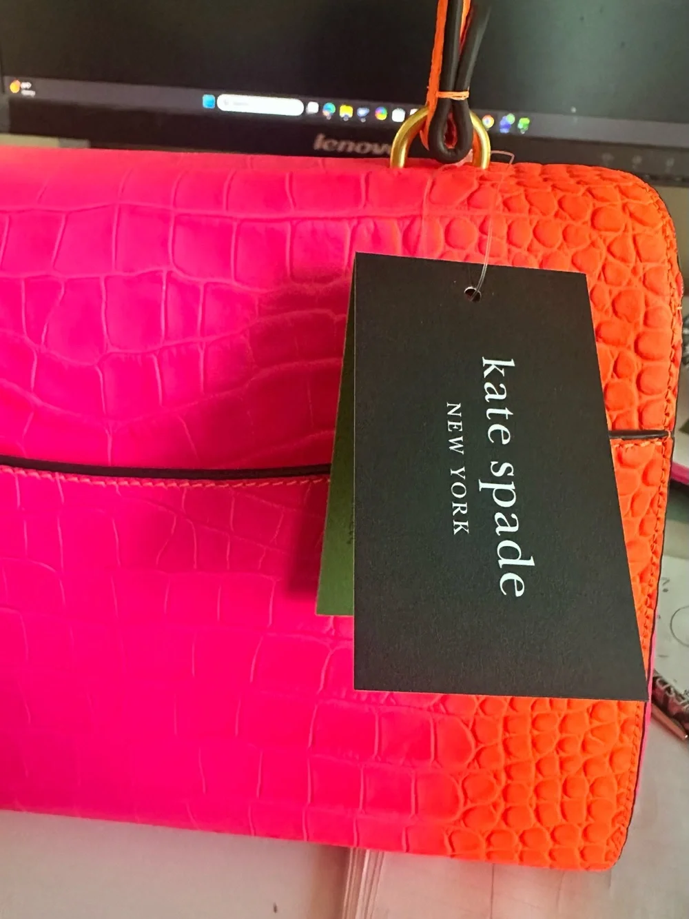 kate spade Hot Pink Croc-Embossed Top Handle Satchel with Gold Hardware